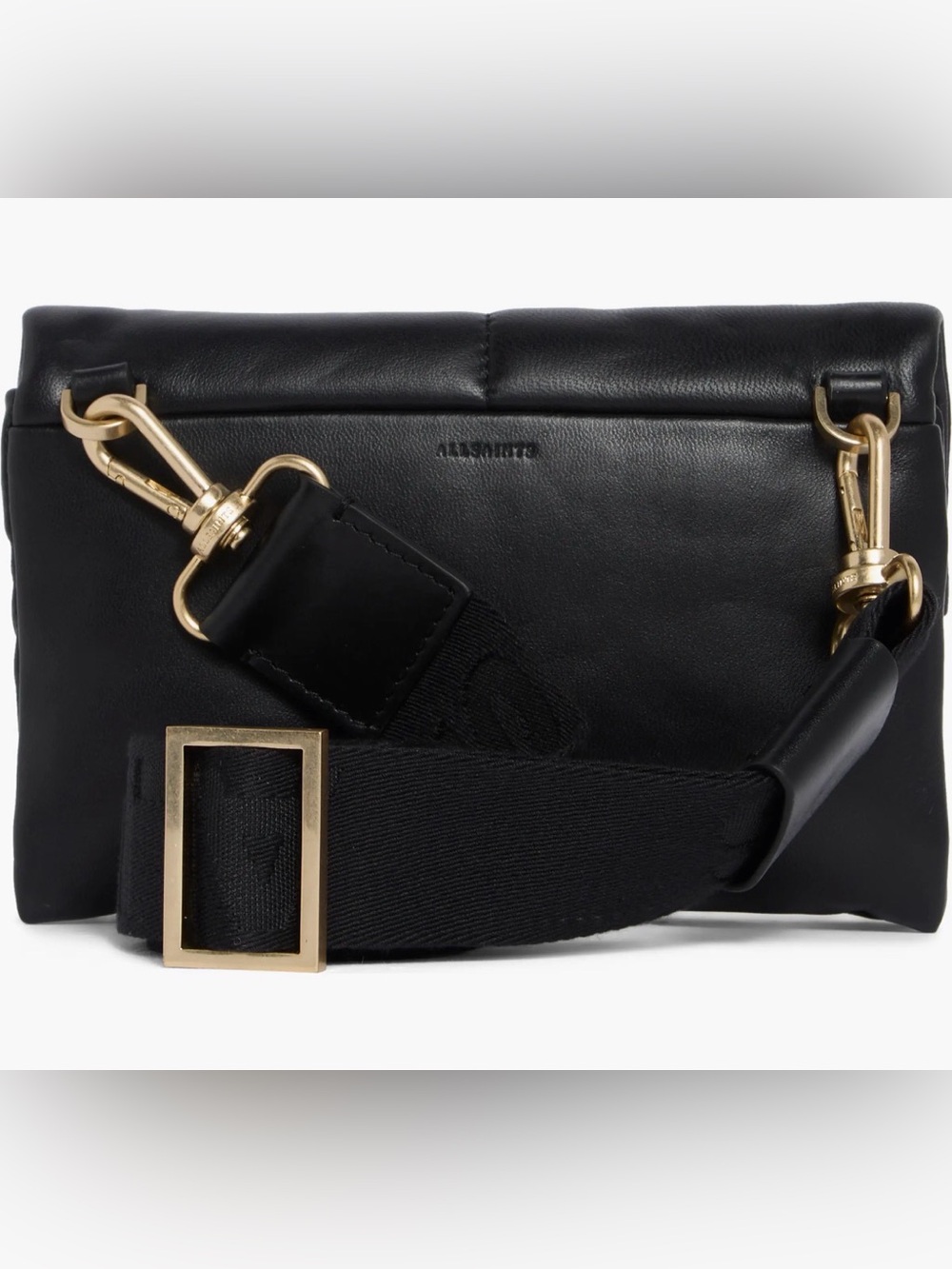 All Saints Ezra Black Padded Crossbody Wallet Bag with Branded Strap - Picture 3 of 6